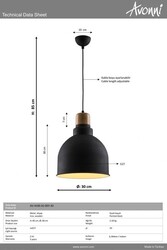 Siyah Boyalı Modern Çilçıraq E27 Metal Ahşap 30cm - 3