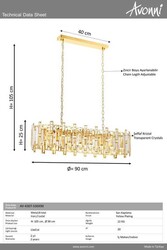 Sarı Kaplama Klasik Çilçıraq E14 Metal Kristal 90x30cm - 2