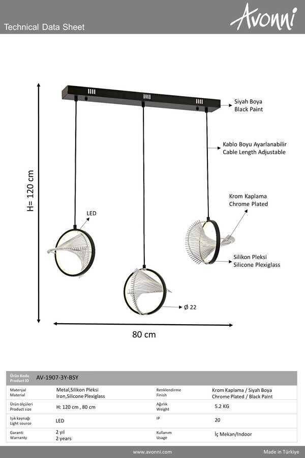 Siyah Boyalı Modern Çilçıraq LED Metal Pleksi 80x10cm - 3