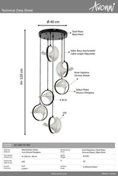 Siyah Boyalı Modern Çilçıraq LED Metal Pleksi 40cm - 3