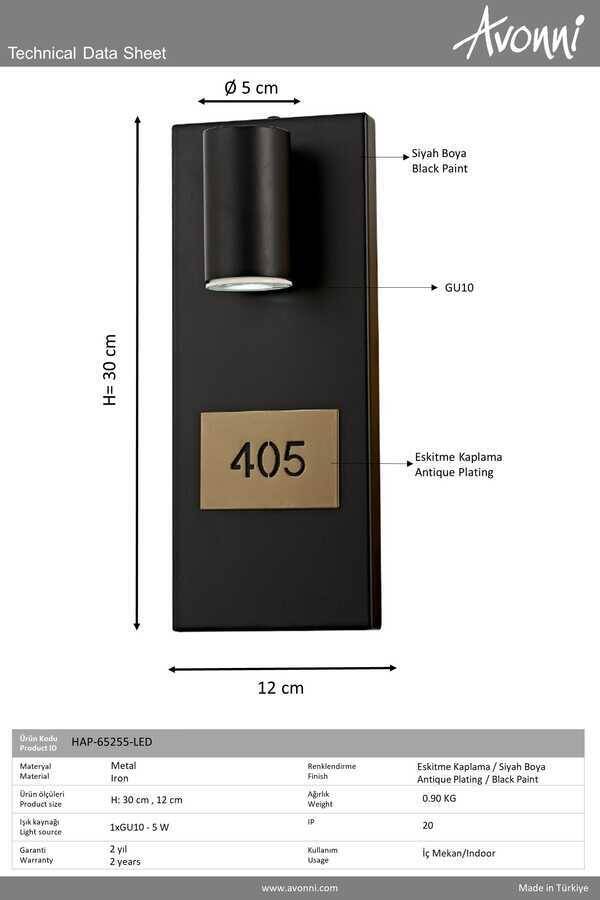 Siyah Boyalı Bra Aplik LED Metal 12x5cm - 3