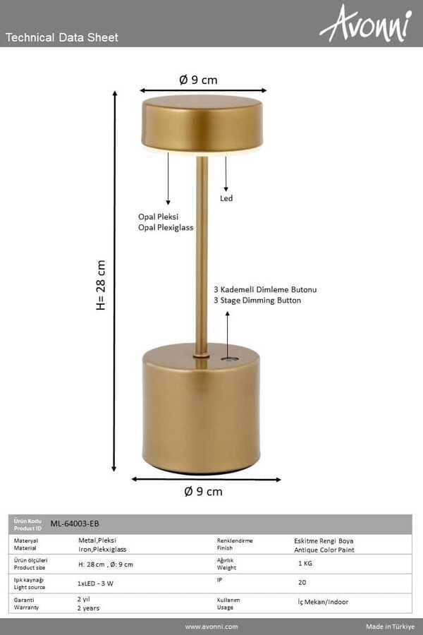 Eskitme Boyalı Masa Lampası LED Metal Pleksi 9cm - 3