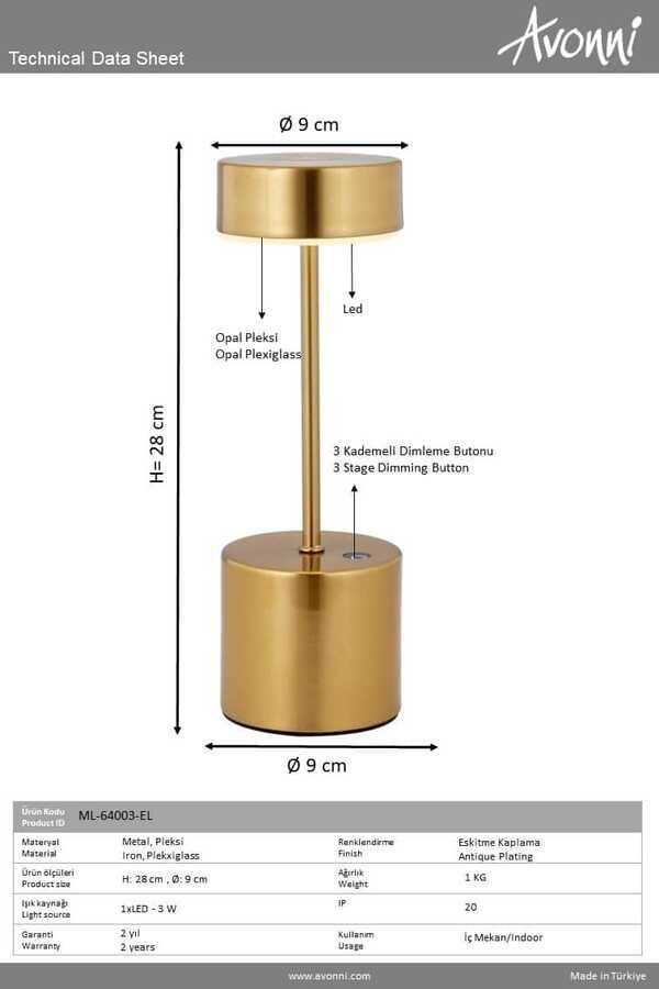 Eskitme Lak Masa Lampası LED Metal Pleksi 9cm - 3