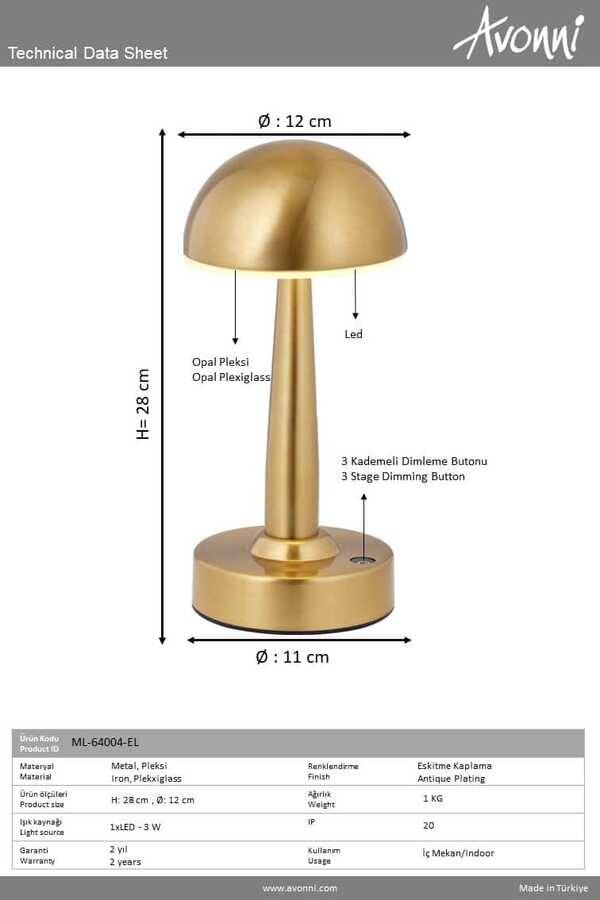 Eskitme Lak Masa Lampası LED Metal Pleksi 11cm - 3