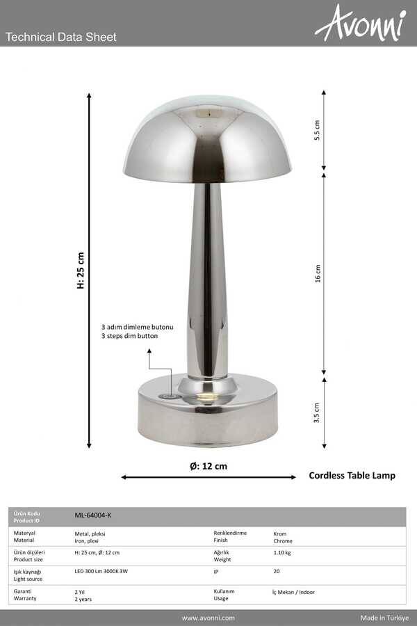 Krom Kaplama Masa Lampası LED Metal Pleksi 12cm - 9