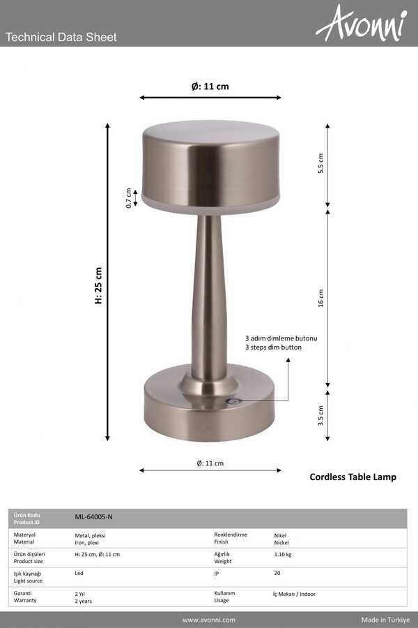 Nikel Kaplama Masa Lampası LED Metal Pleksi 11cm - 5
