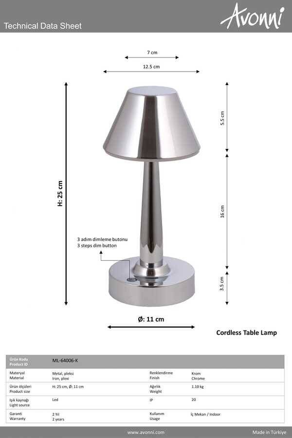 Krom Kaplama Masa Lampası LED Metal Pleksi 11cm - 4