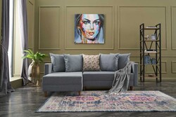 Aydam Serisi Yataqlı Açılan Künc Divan Mavi Sol - Evdebiz