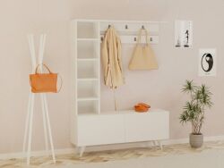 Bahar Rəfli və Asılqanlı Dəhliz Dolabı - Ağ - Decoroom Collection