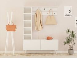 Bahar Rəfli və Asılqanlı Dəhliz Dolabı - Ağ - Decoroom Collection (1)