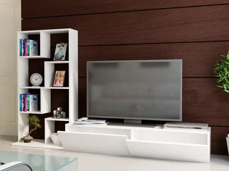 Bari Kitab Rəfli Tv Stend - Ağ - 2