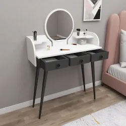 Belem Makiyaj Masası - Ağ/Antrasit - Decoroom Collection (1)