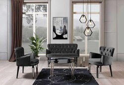 Belinda 3lü Çay Seti Divan Kreslo Dəsti Antrasit - Vistaso Concept