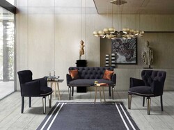 Belinda 3lü Çay Seti Divan Kreslo Dəsti Siyah - Vistaso Concept