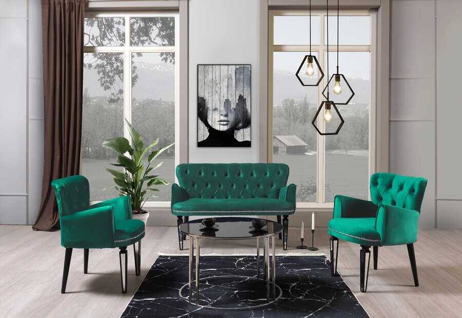 Belinda 3lü Çay Seti Divan Kreslo Dəsti Yeşil - 1