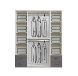Bella 4 Qapılı Güzgülü Geyim Dolabı - Ağ/Antrasit - Decoroom Collection (1)