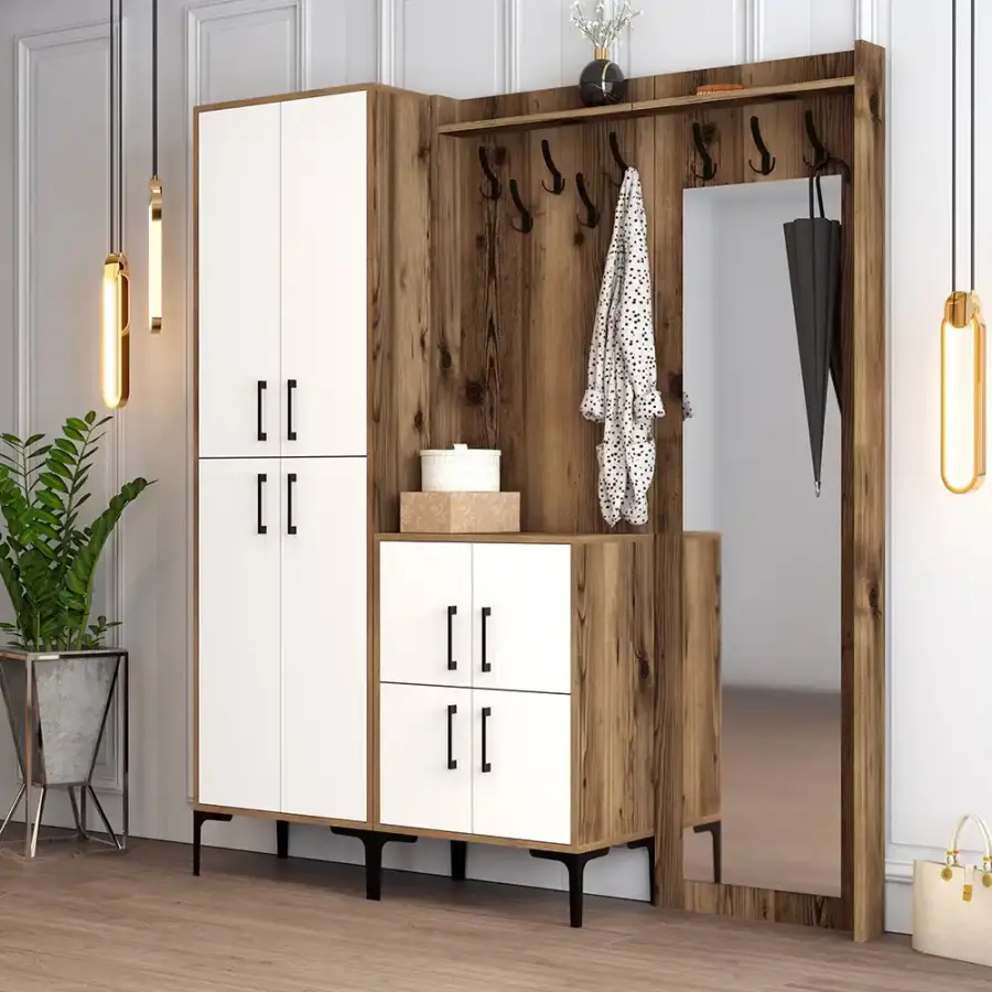 Berlin Abc Dəhliz Dolabı - Cəviz/Ağ - 4