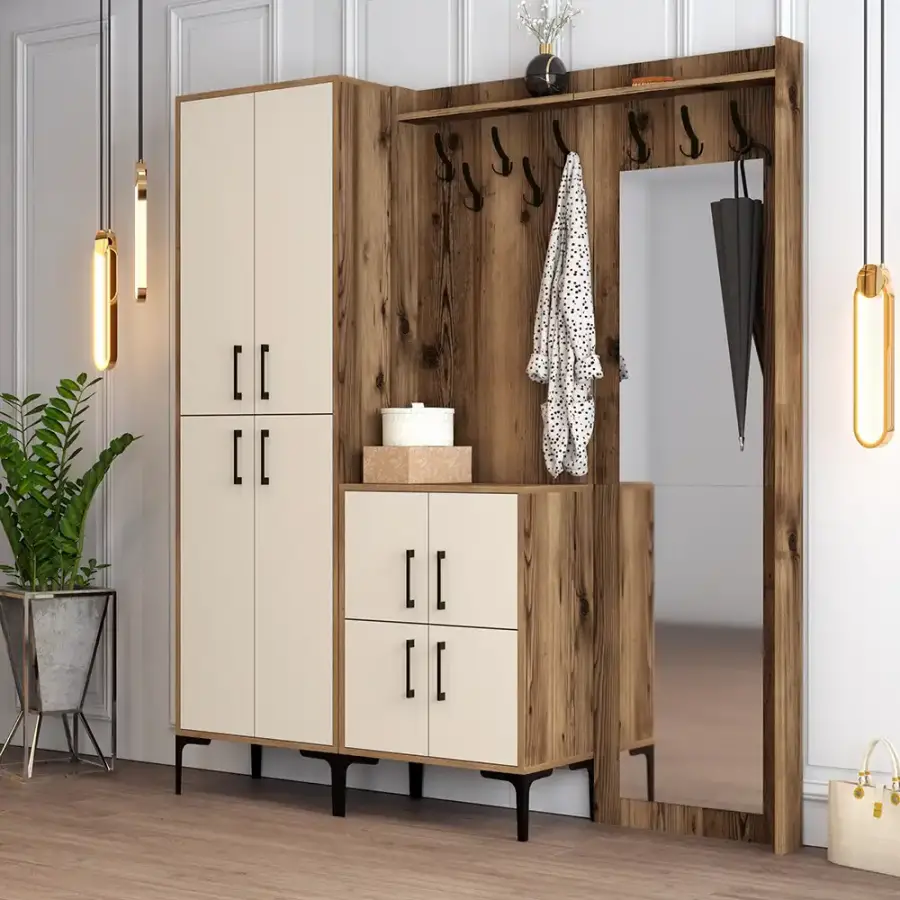 Berlin Abc Dəhliz Dolabı - Cəviz/Krem - 3