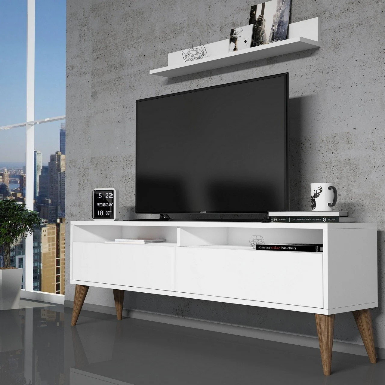 Best Tv Stend Divar Rəfli - Ağ - 2