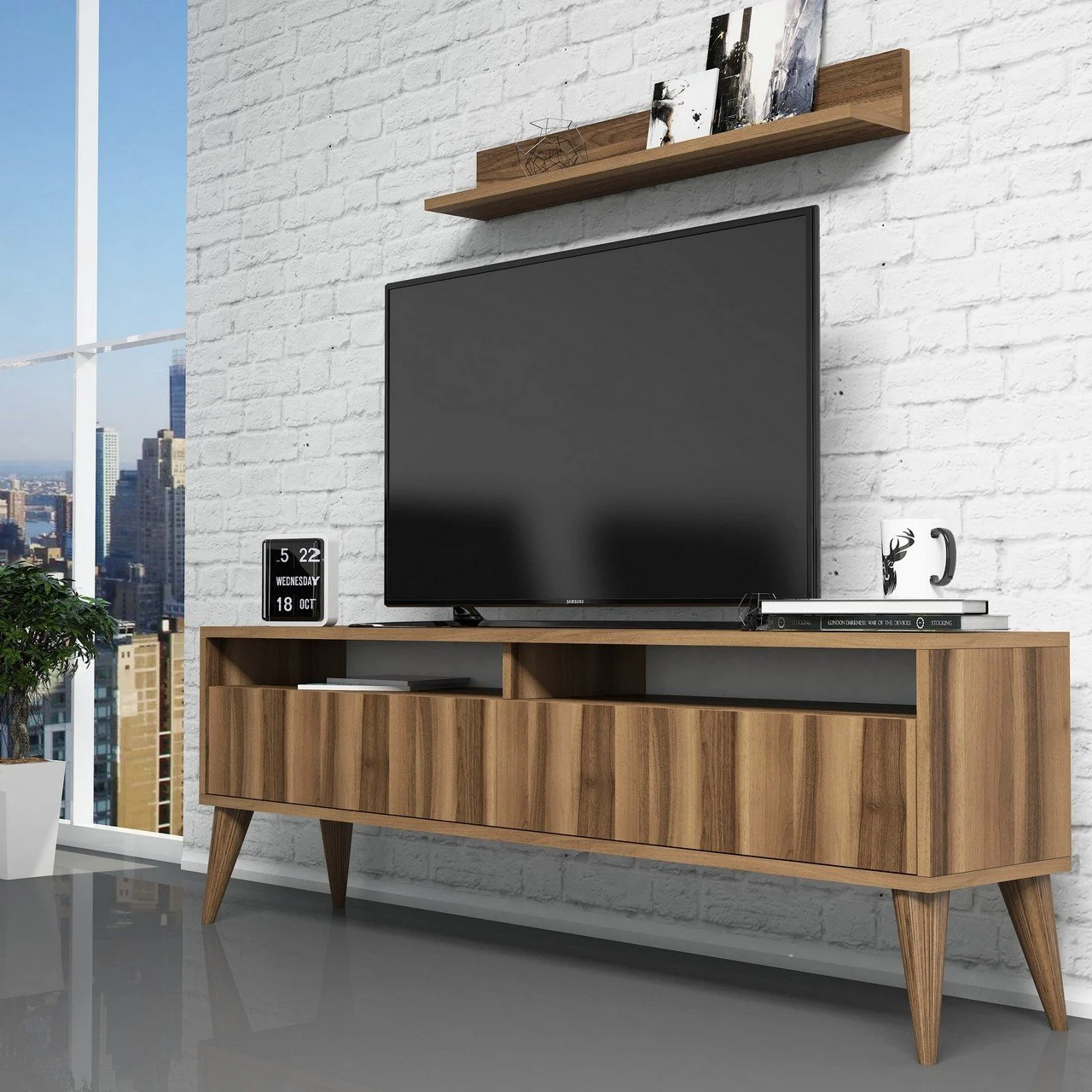 Best Tv Stend Divar Rəfli - Cəviz - 2