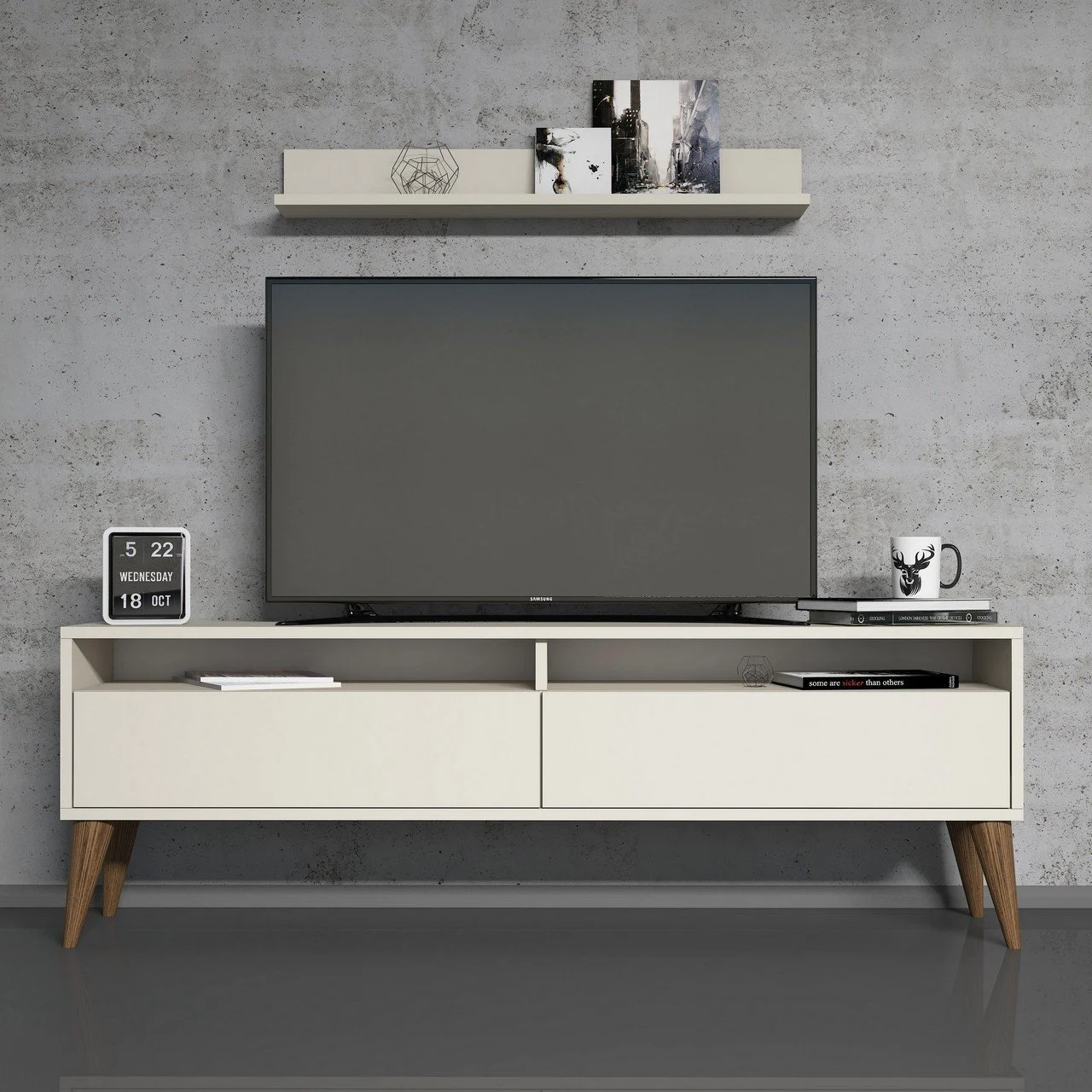 Best Tv Stend Divar Rəfli - Krem 