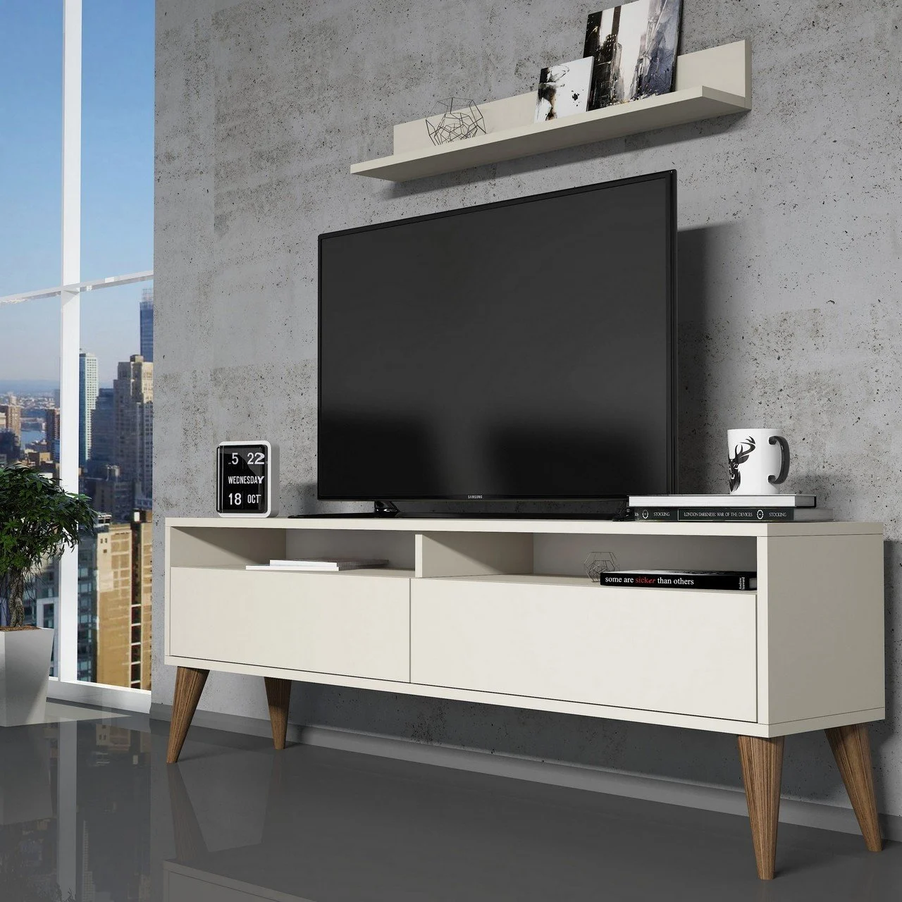 Best Tv Stend Divar Rəfli - Krem - 2
