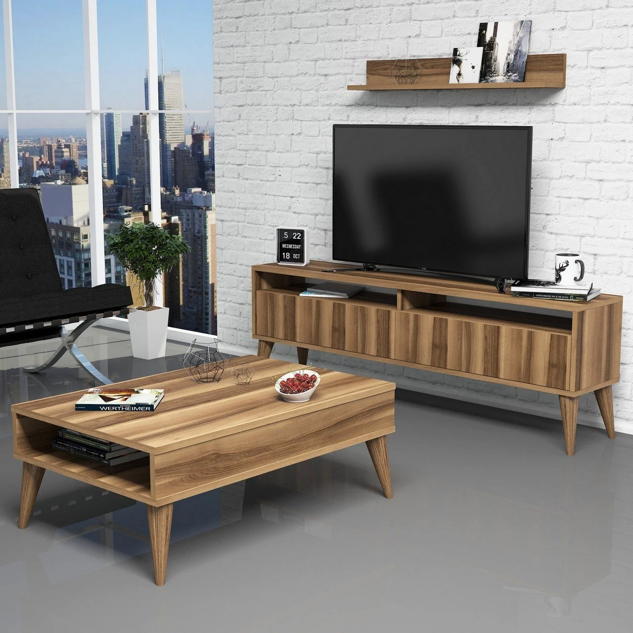 Best Tv Stend Və Jurnal Masa Dəsti - Ceviz - 1