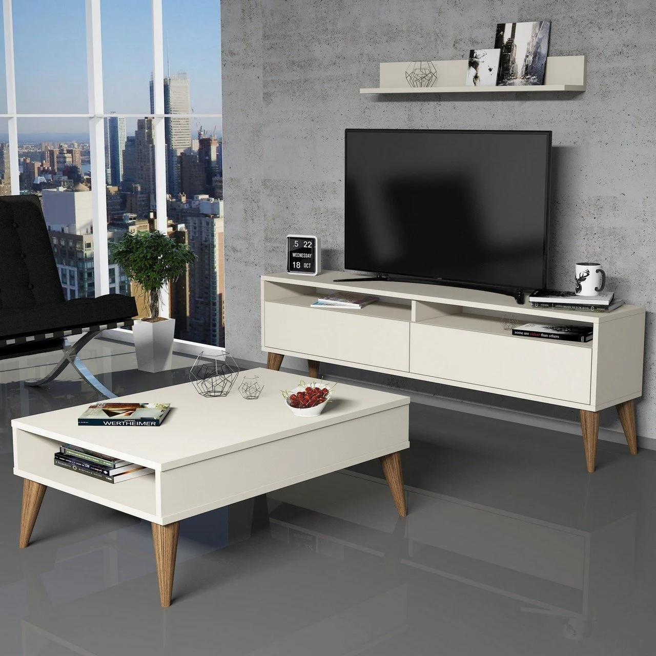 Best Tv Stend Və Jurnal Masa Dəsti - Krem - 1