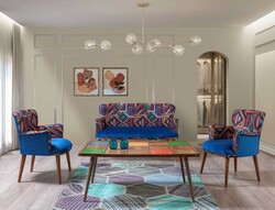 Bienvelle 3lü Çay Seti Divan Kreslo Dəsti Mavi - Vistaso Concept