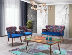 Bienvelle 3lü Çay Seti Divan Kreslo Dəsti Mavi - Vistaso Concept (1)