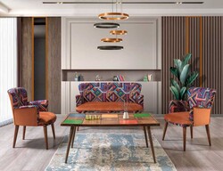 Bienvelle 3lü Çay Seti Divan Kreslo Dəsti Turuncu - Vistaso Concept