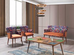 Bienvelle 3lü Çay Seti Divan Kreslo Dəsti Turuncu - Vistaso Concept (1)