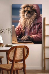 Bilgisayar Başındaki Aslan Kətan Tablo - Markaev