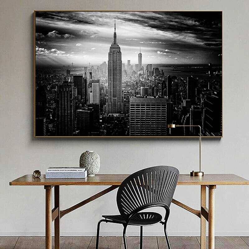 Black and White Building New York City Manhattan Kətan Tablo - 2