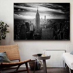 Black and White Building New York City Manhattan Kətan Tablo - 3