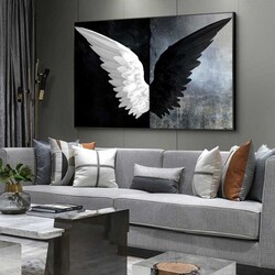 Black White Angel Wings Kətan Tablo - 2