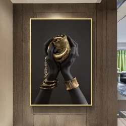 Black Woman Gold Hand Kətan Tablo TB1563 - 1