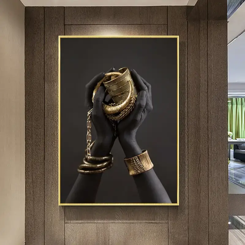 Black Woman Gold Hand Kətan Tablo TB1563 - 1