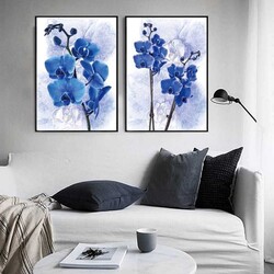 Blossom Purple Blue Flowers Painting 2'li Kətan Tablo Seti - Tabloshop