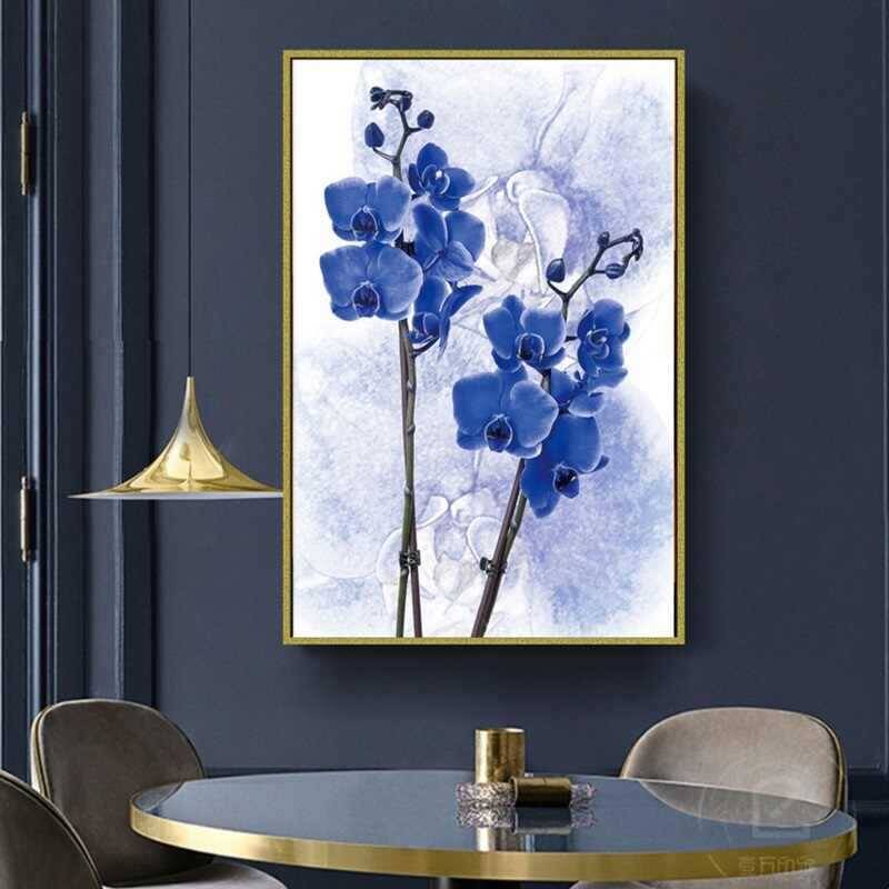 Blossom Purple Blue Flowers Painting Kətan Tablo - 1