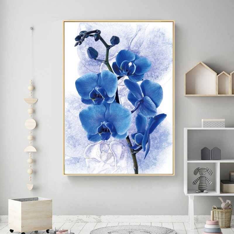 Blossom Purple Blue Flowers Painting Kətan Tablo - 1