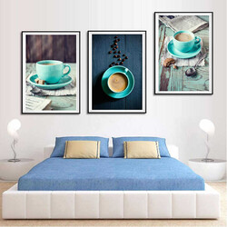 Blue 3 Piece Coffee Cup 3'lü Kətan Tablo Seti - 3