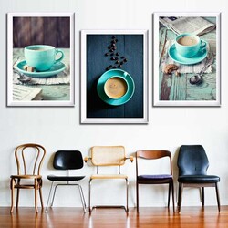 Blue 3 Piece Coffee Cup 3'lü Kətan Tablo Seti - 4