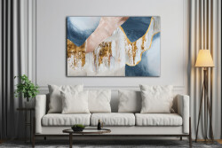 Blue and Gold Abstract Oil Painting Kətan Tablo - 1
