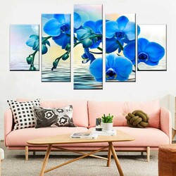 Blue Orchid Paintings 5 Parçalı Kətan Tablo - 1