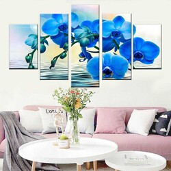 Blue Orchid Paintings 5 Parçalı Kətan Tablo - 3
