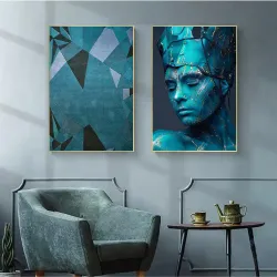 Blue Woman 2'li Set Kətan Tablo TB1184 - 2