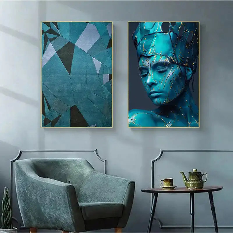 Blue Woman 2'li Set Kətan Tablo TB1184 - 2