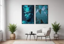 Blue Woman 2'li Set Kətan Tablo TB1184 - 3