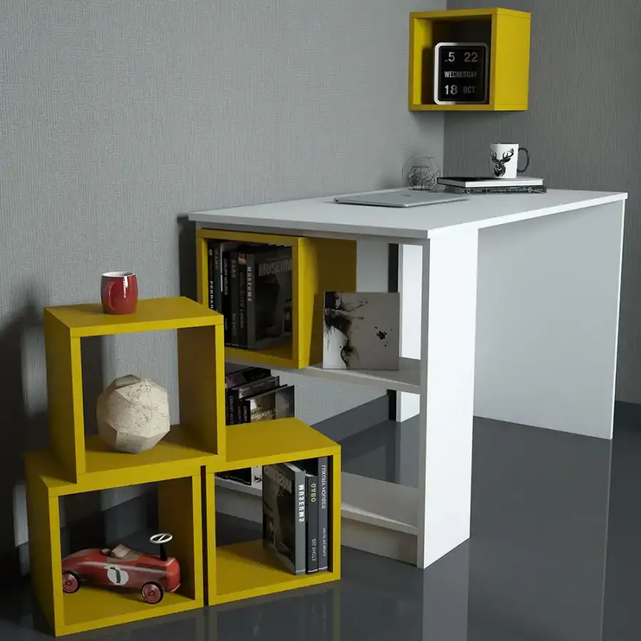 Box Çalışma Masası -Ağ/Sarı (Qutu) - 2